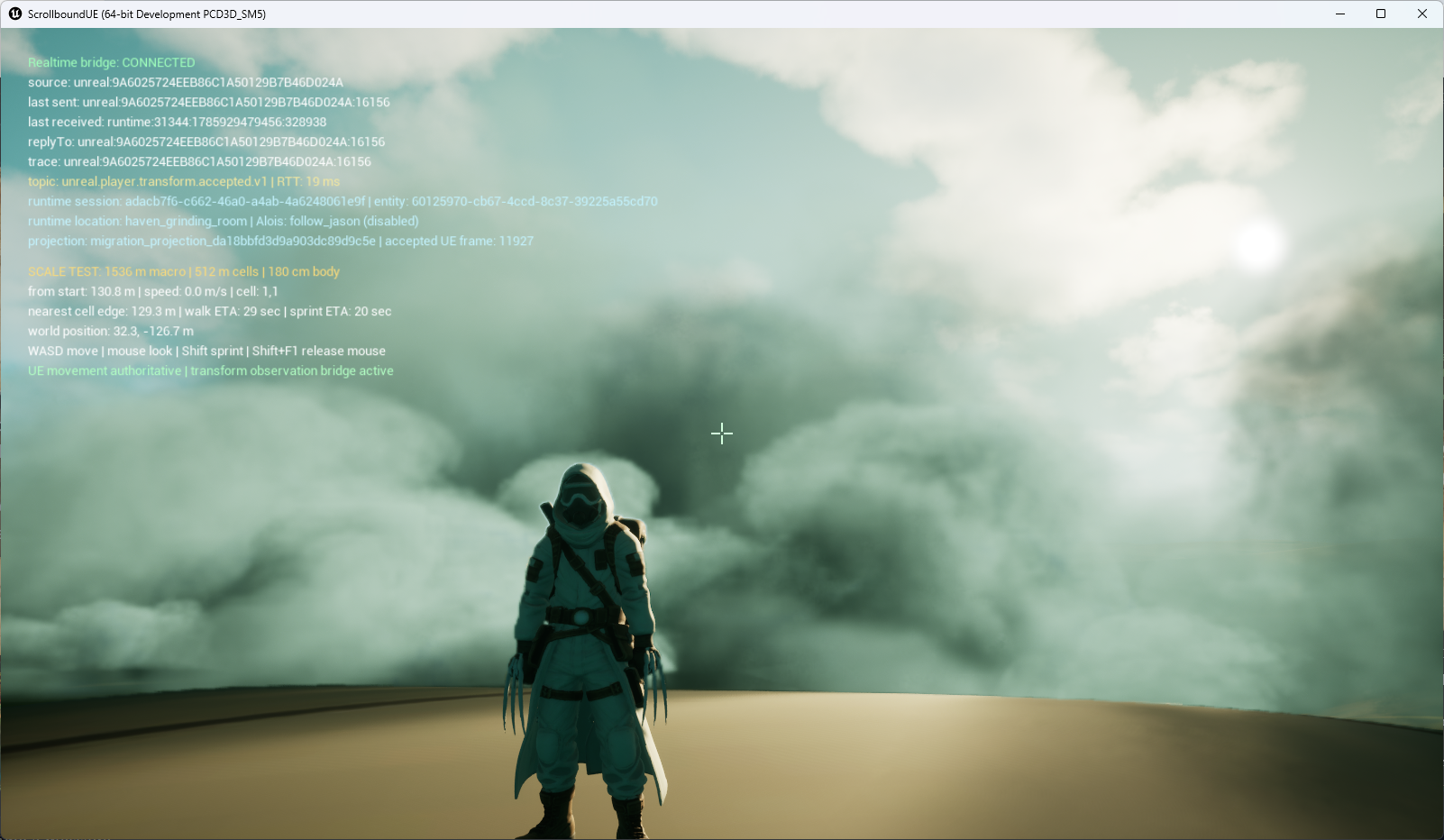 A hooded explorer standing before a vast blue-green fog bank in the Data Marsh.